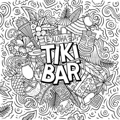 Tiki Bar Hand Drawn Cartoon Doodle Illustration Funny Hawaiian Design Stock Vector