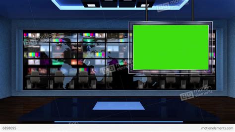 News Tv Studio Set Virtual Green Screen Background Loop Stock Video