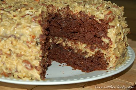 This should take about 5 minutes, and you'll want to make sure to stir constantly so that the egg yolks don't become scrambled eggs. German Chocolate Cake | Five Little Chefs