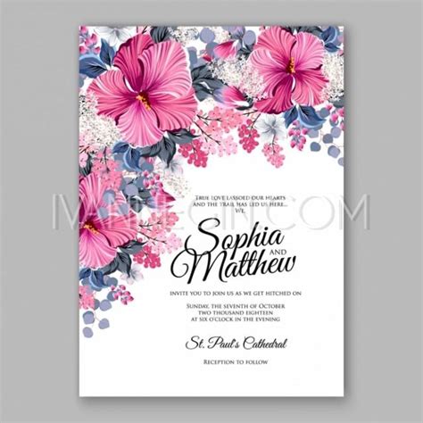 Hibiscus Wedding Invitation Card Template Unique Vector Illustrations