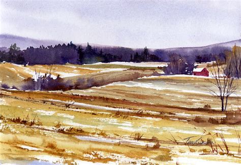 Three Fields Winter Returns Landscape Paintings Watercolor