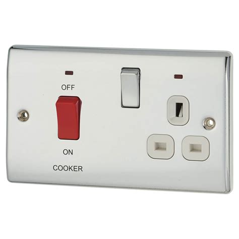 Bg 45a Double Pole Cooker Switch With 13a Socket And Neon Polished