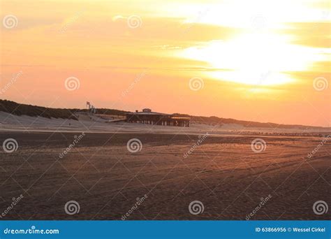 Sunset Over Ameland Beach The Netherlands Stock Photo Image Of