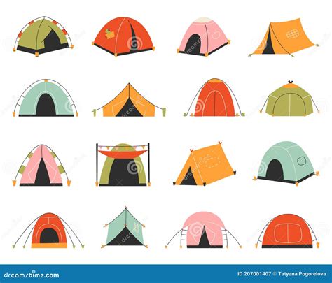 Set Of Tourist Tents Vector Illustration Collection Of Camping Tent
