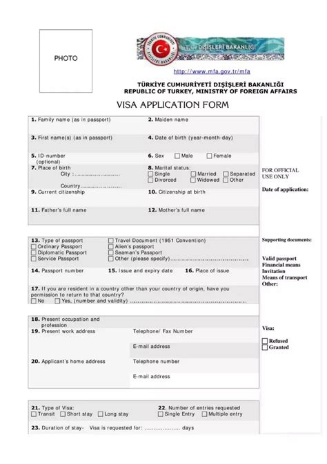 Turkey Visa Form Fill Out Printable PDF Forms Online