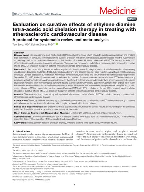 Pdf Evaluation On Curative Effects Of Ethylene Diamine Tetra Acetic Acid Chelation Therapy In