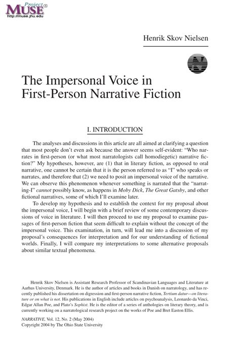 Pdf The Impersonal Voice In First Person Narrative Fiction