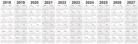 Calendar Template Set For 2018 2019 2020 2021 2022 2023 2024