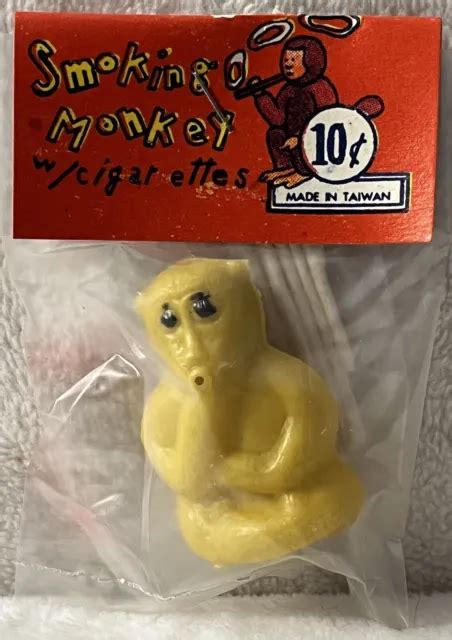 1960s Vintage Dime Store Toy Yellow Smoking Monkey Cigarette Blows