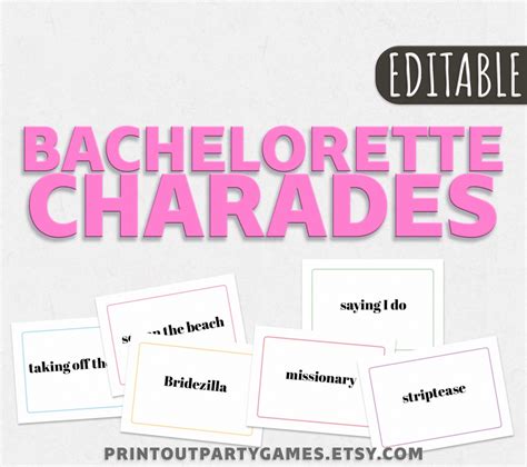Naughty Bridal Charades Cards Editable Bachelorette Party Charades