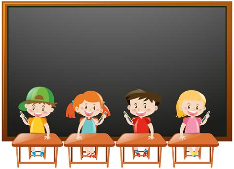 Blackboard Background With Kids In Classroom 370180 Vector Art At Vecteezy