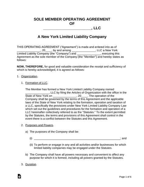 Delaware series llcs are used to manage multiple properties or assets under one llc, and a series llc separates each property as though each asset were a separate entity. Free New York Single Member LLC Operating Agreement Form ...