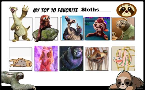 Top 10 Favorite Sloths By Purplelion12 On Deviantart