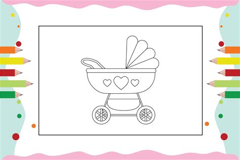 Baby Stroller Coloring Pages For Kid 2 Graphic By Eyeizzstudio