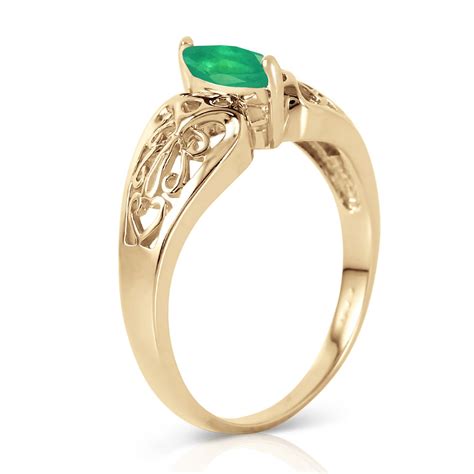 02 Ctw 14k Solid Gold Lily Emerald Ring Genuine Gemstone Womens Size 5 11