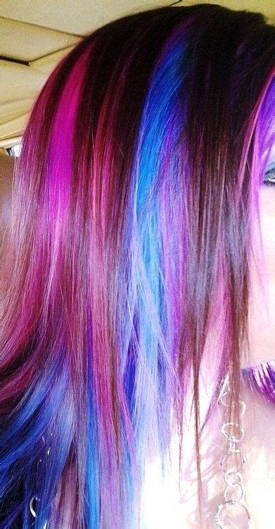 Brown Hair With Pink Purple And Blue Streaks By Mitzy