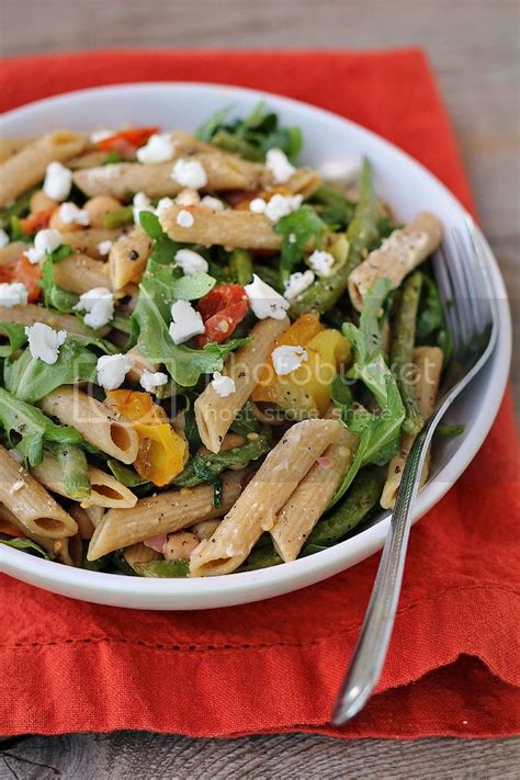Arugula Pasta Salad With Chickpeas Veggies And Goat Cheese Once