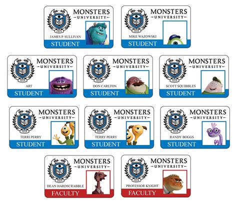 Monsters University All New Student Faculty Id Cards