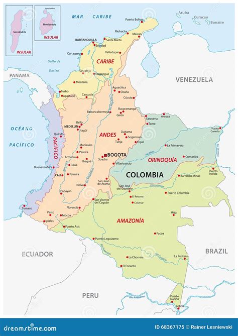Regiones Naturales De Colombia Mapa Stock de ilustración Imagen