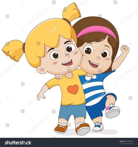 Best Friends Walking Together On Street Vector Stock Vector Royalty