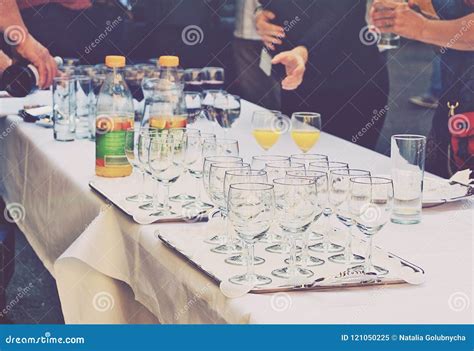 Table Served With Glasses Stock Image Image Of Stall 121050225