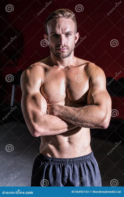 Muscular Man With Arms Crossed Stock Image Image Of Determined