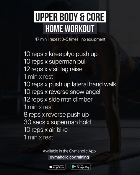 Upper Body And Core Home Workout Gymaholic Fitness App