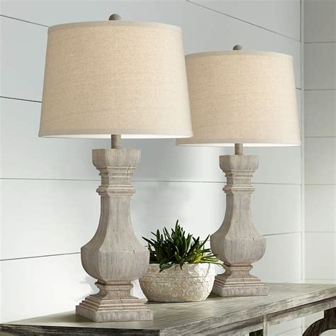 Wilmington Gray Wash Poly Wood Table Lamps Set Of 2 68r00 Lamps Plus