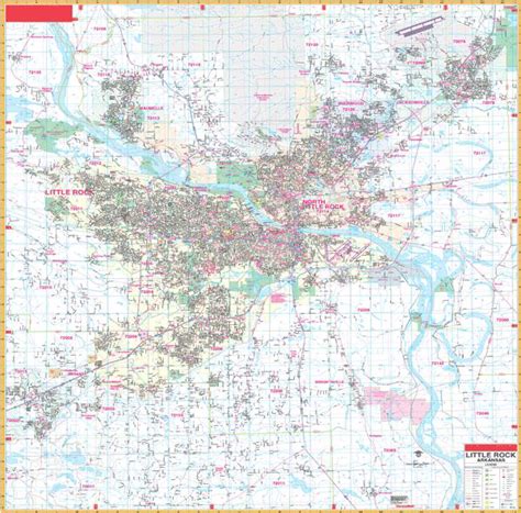 Deluxe Laminated Wall Map Of Little Rock Arkansas 72x64