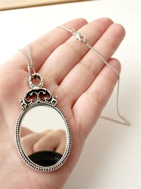 Real Mirror Necklace Romantic Jewelry Vintage Inspired Rhodium Plated
