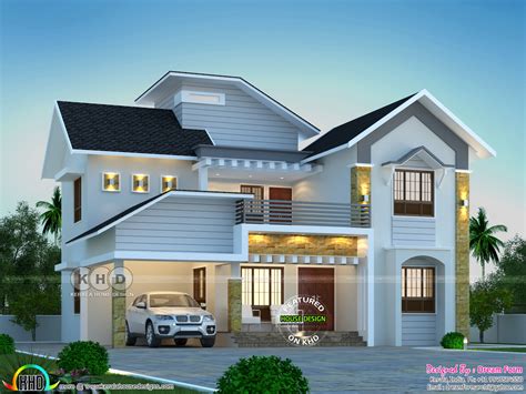 1970 Sq Ft 4 Bhk Mixed Roof House Rendering Kerala Ho