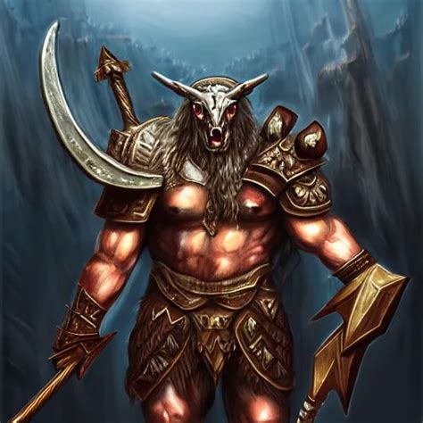 Epic Minotaur Beast In Heavy Ornate Armor Wielding Stable Diffusion