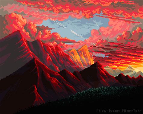 Oc Pixel Sunset Pixelart Pixel Art Landscape Fantasy Landscape