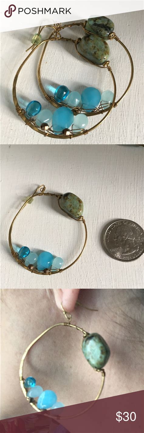 Turquoise Gemstone Anthro Gold Hoop Earrings Anthropologie Jewelry