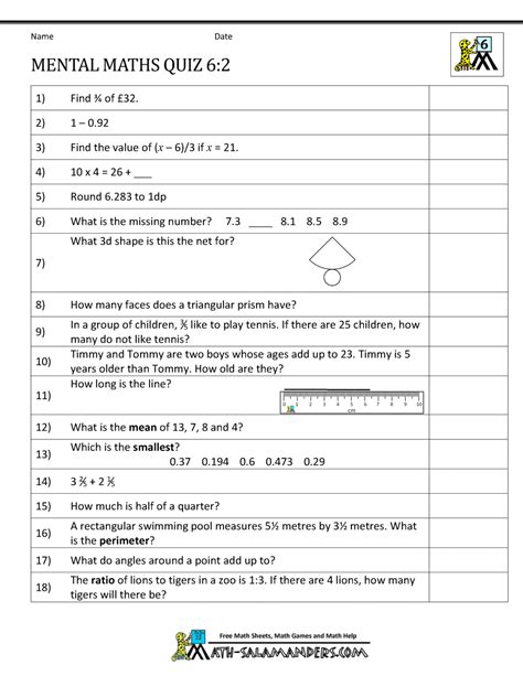 Part of the trinity family of academies, schools and initiatives. Mental Maths Tests Year 6 Worksheets