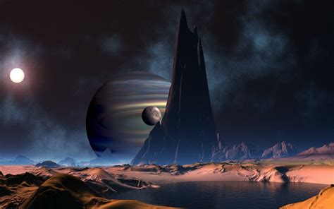 Mountains Outer Space Planets Desert Moon Science Fiction