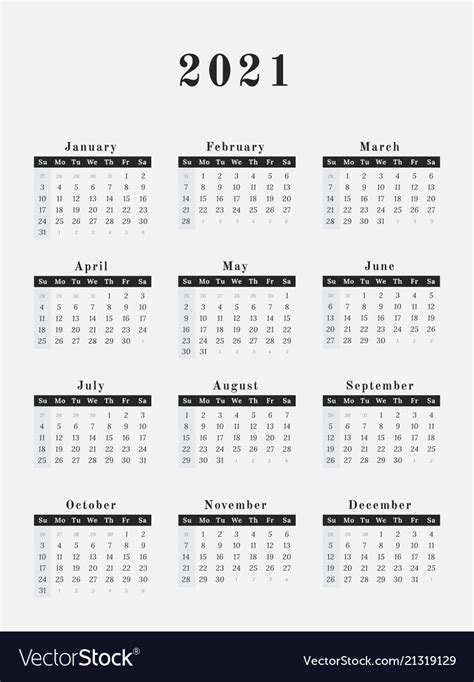 Vertical Calendar Template 2021 Calendar 2021