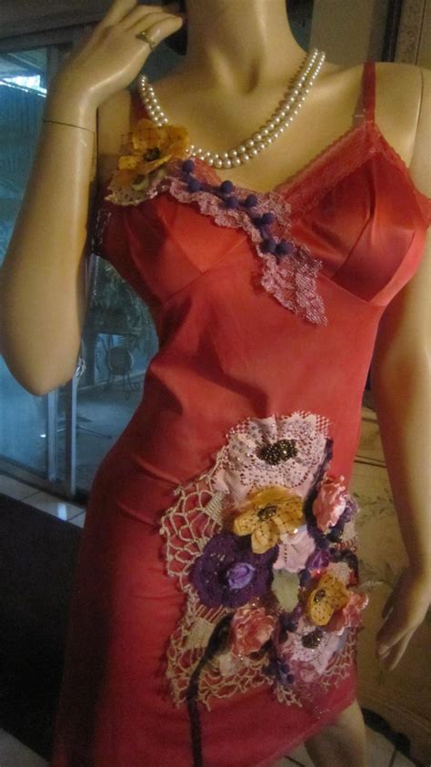 Lingerie Slip Dress Hand Beaded Art To Wear Upcycled Slip Etsy