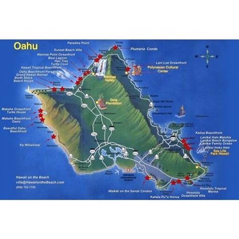 Tourist Map Of Oahu Island Showing Beaches And Points Of Interest