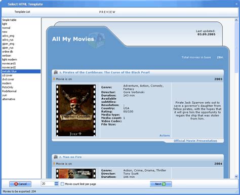 All My Movies™. Selection of the HTML template screenshot