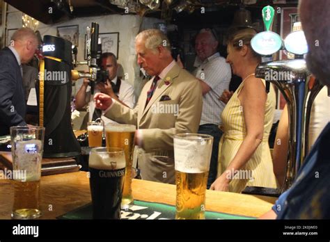 Charles The Prince Of Wales Visits North Wales And Calls In A Local Pub And Has A Quick Pint