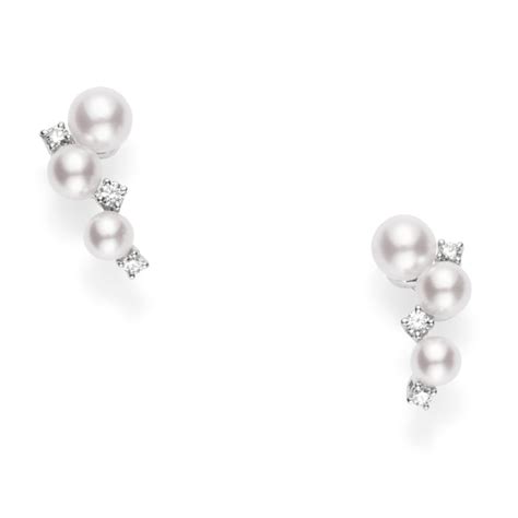 Mikimoto Akoya Cultured Pearl And Diamond Cluster Drop Earrings