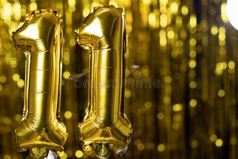 Happy 11th Birthday Gold Foil Balloon Greeting Background Stock Vector