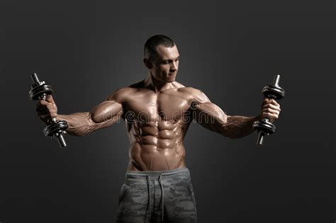 Muscular Athletic Bodybuilder Stock Image Image Of Dumbbell