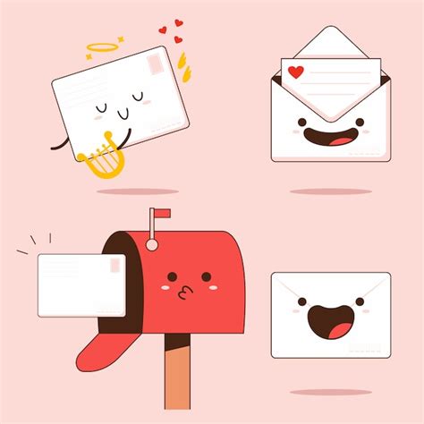 Premium Vector Cute Mail Cartoon Characters Set