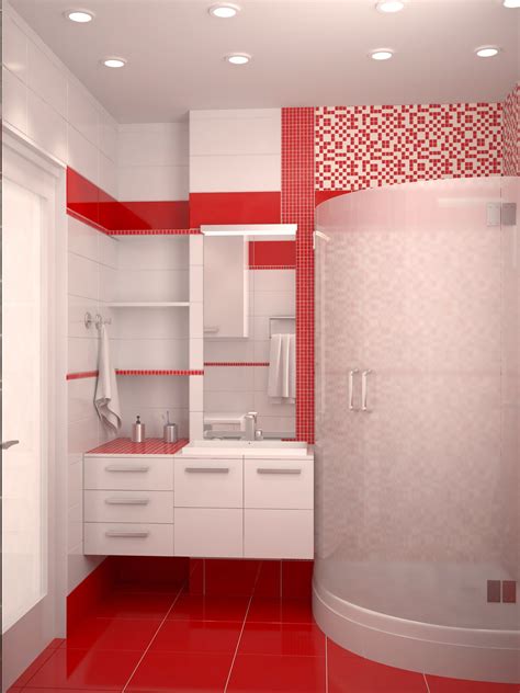A bright red and white bathroom looks fresh, bold and inviting and raises the spirits at once. Bathroom desing Red bathroom Красная ванная комната ...