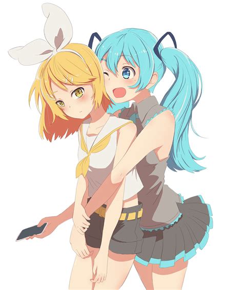 Miku And Rin Hug Vocaloid