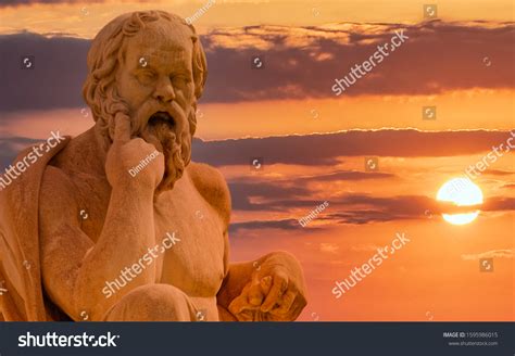 Socrates Statue Ancient Greek Philosopher Illuminated Stock Photo
