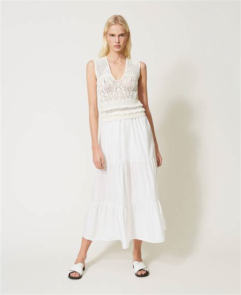 Check spelling or type a new query. Abito lungo in maglia crochet e mussola Donna, Bianco ...