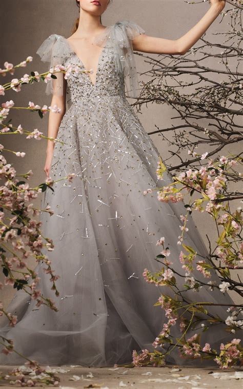 Embroidered Tulle Gown By Monique Lhuillier For Preorder On Moda